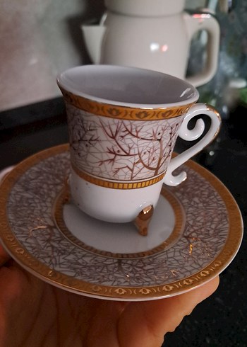 Beyaz Altın Desenli 4'lü Kahve Fincanı Takımı - Görsel 3