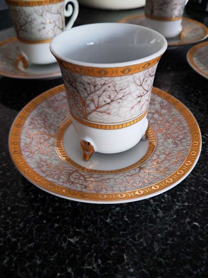 Beyaz Altın Desenli 4'lü Kahve Fincanı Takımı - Görsel 2