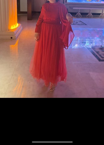 Uzun Kırmızı  Abiye Elbise - Görsel 2