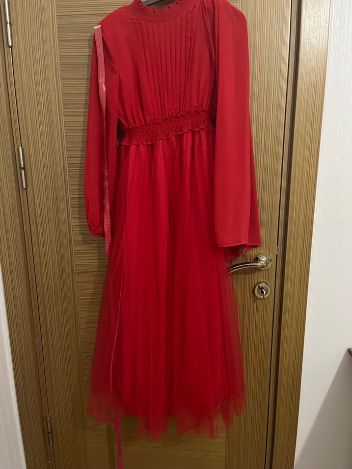 Uzun Kırmızı  Abiye Elbise - Görsel 3