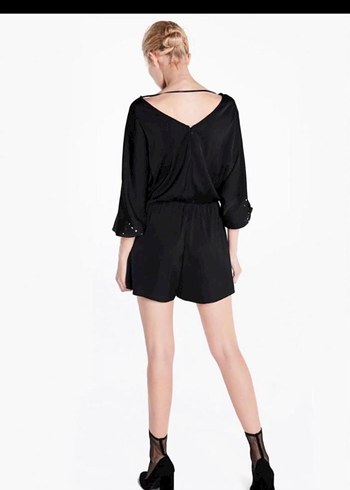 Nakış Detaylı Siyah Mini Tulum - Görsel 2