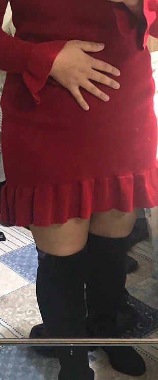 diğer Beden kırmızı Renk triko kısa elbise