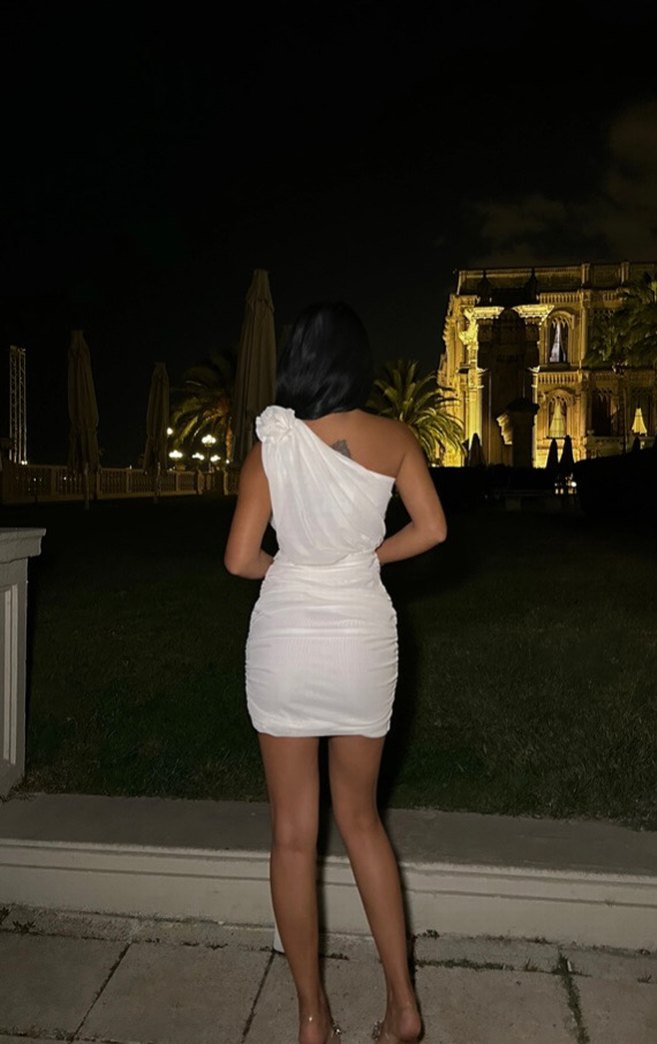 Beyaz Drapeli Straplez Mini Elbise - Görsel 3