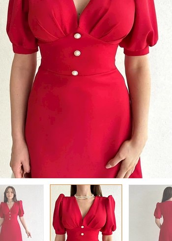 Klasik Kırmızı Midi Abiye Elbise - Görsel 2