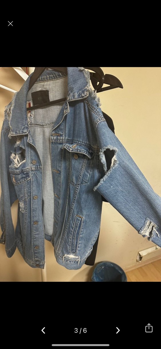 Yıpratılmış Bol Kesim Mavi Denim Ceket - Görsel 3