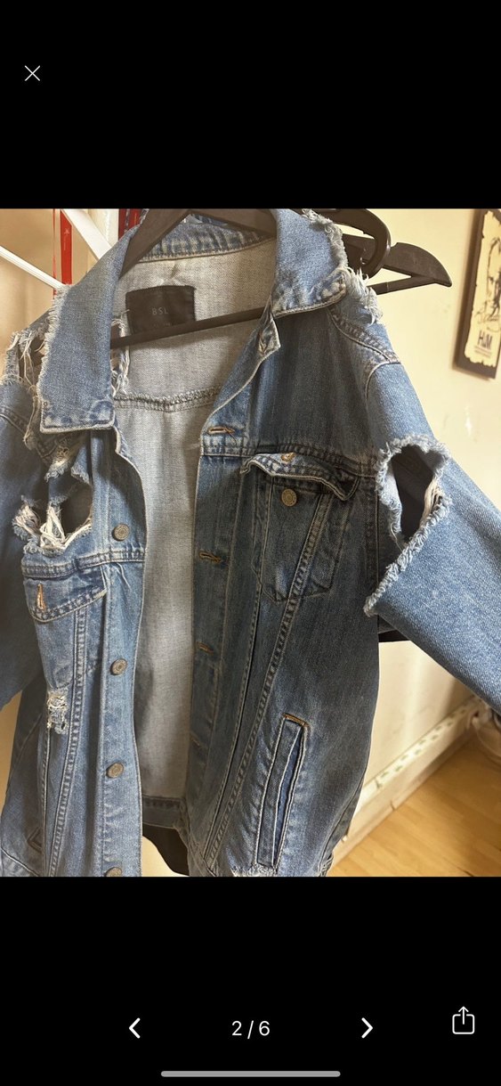 Yıpratılmış Bol Kesim Mavi Denim Ceket - Görsel 2
