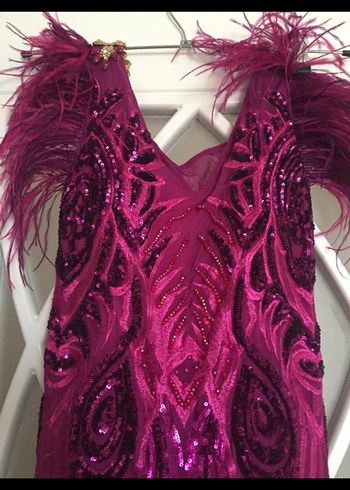 Uzun Mor Drapeli Gece Elbisesi - Görsel 2