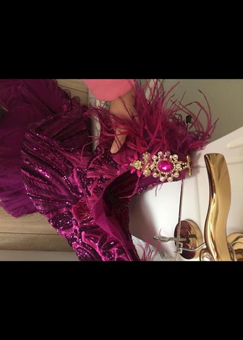 Uzun Mor Drapeli Gece Elbisesi - Görsel 3