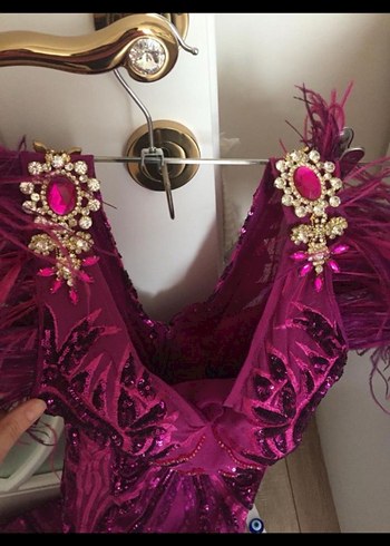 Uzun Mor Drapeli Gece Elbisesi - Görsel 4