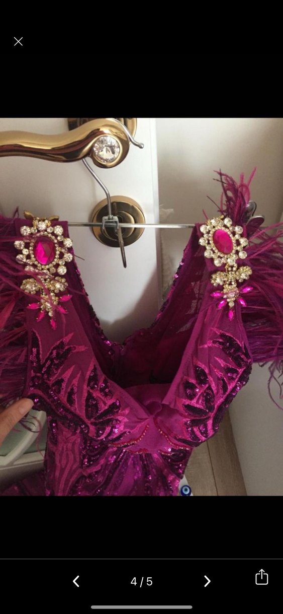 Uzun Mor Drapeli Gece Elbisesi - Görsel 4