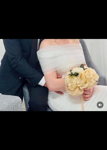 Beyaz Straplez Midi Düğün Elbisesi - Görsel 3