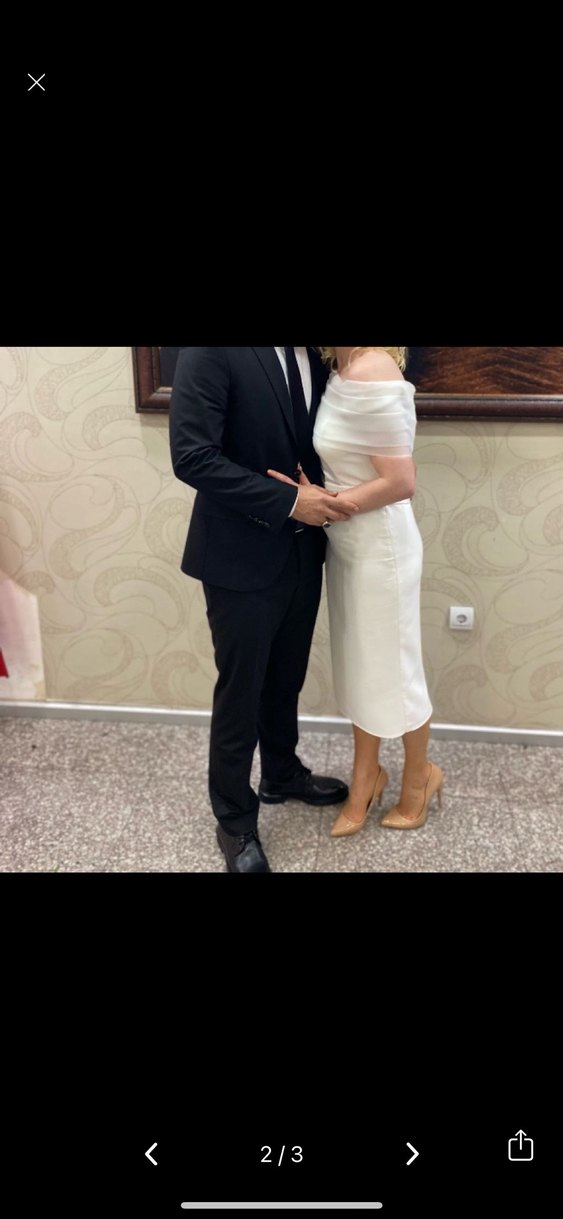 Beyaz Straplez Midi Düğün Elbisesi - Görsel 2