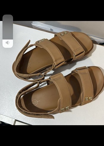 Bej Deri Kadın Dolgu Topuklu Sandalet - Görsel 3