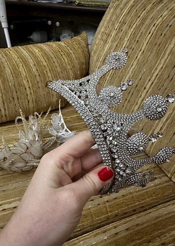 Beyaz Parlak Taşlı Gelin Tacı - Görsel 2