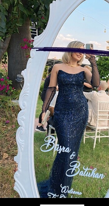 Lacivert taşlı abiye