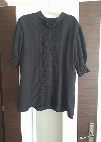 48 Beden Düğmeli Siyah , Kısa Kollu, gömlek