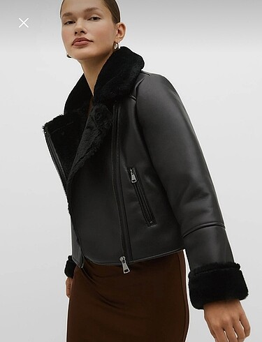 s Beden siyah Renk Stradivarius içi kürklü suni deri biker ceket