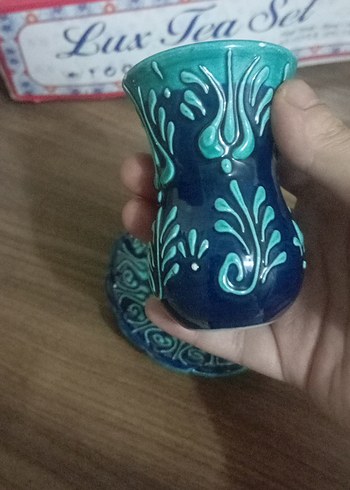 Turkuaz Desenli Seramik Fincan ve Tabak - Görsel 3