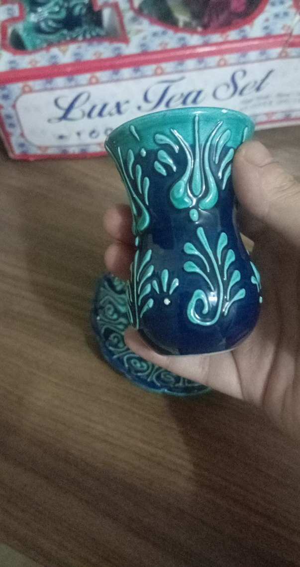Turkuaz Desenli Seramik Fincan ve Tabak - Görsel 3
