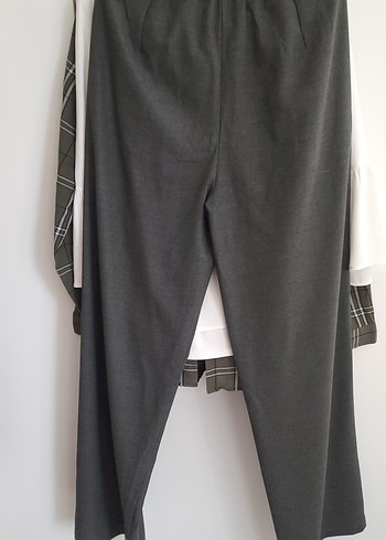 Pileli Gri Kadın Palazzo Pantolon - Görsel 2