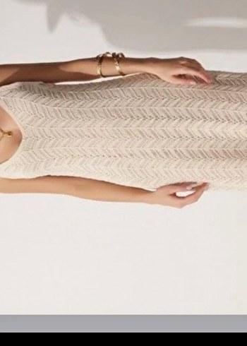 V Yaka Turuncu Örgü Bohem Elbise - Görsel 3