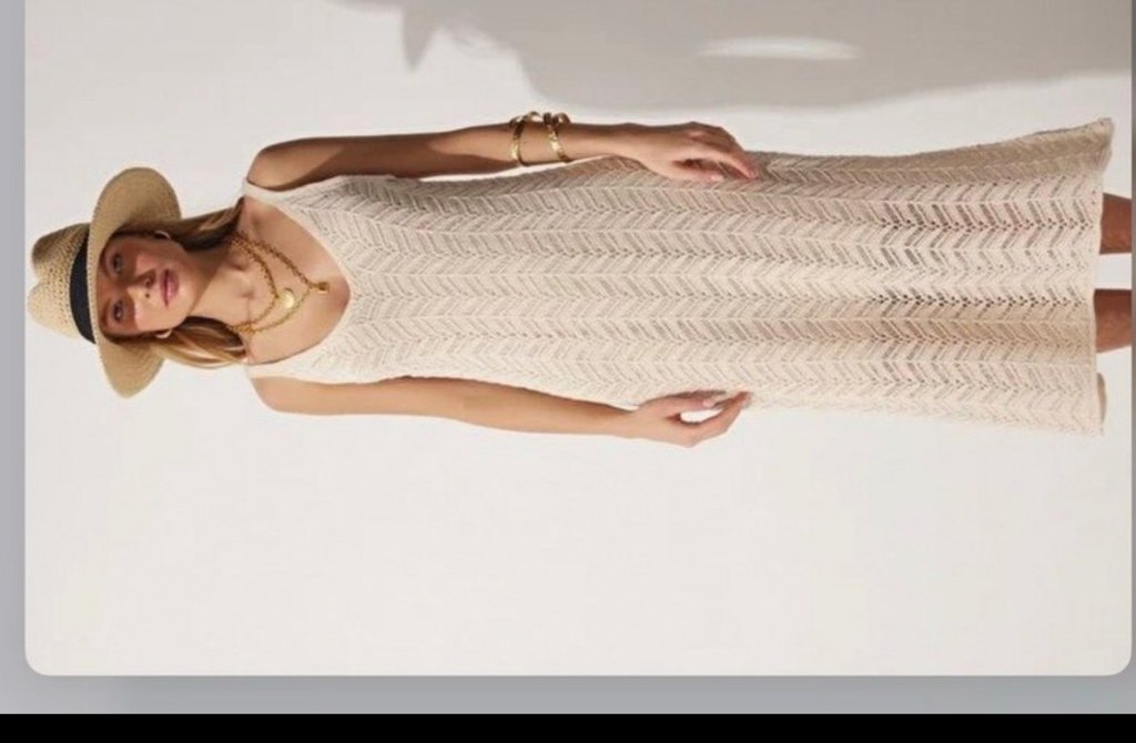 V Yaka Turuncu Örgü Bohem Elbise - Görsel 3