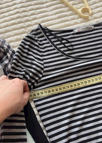 Gri Uzun Çizgili Kadın Elbise - Görsel 4