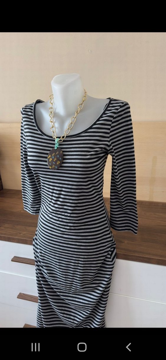 Gri Uzun Çizgili Kadın Elbise - Görsel 2