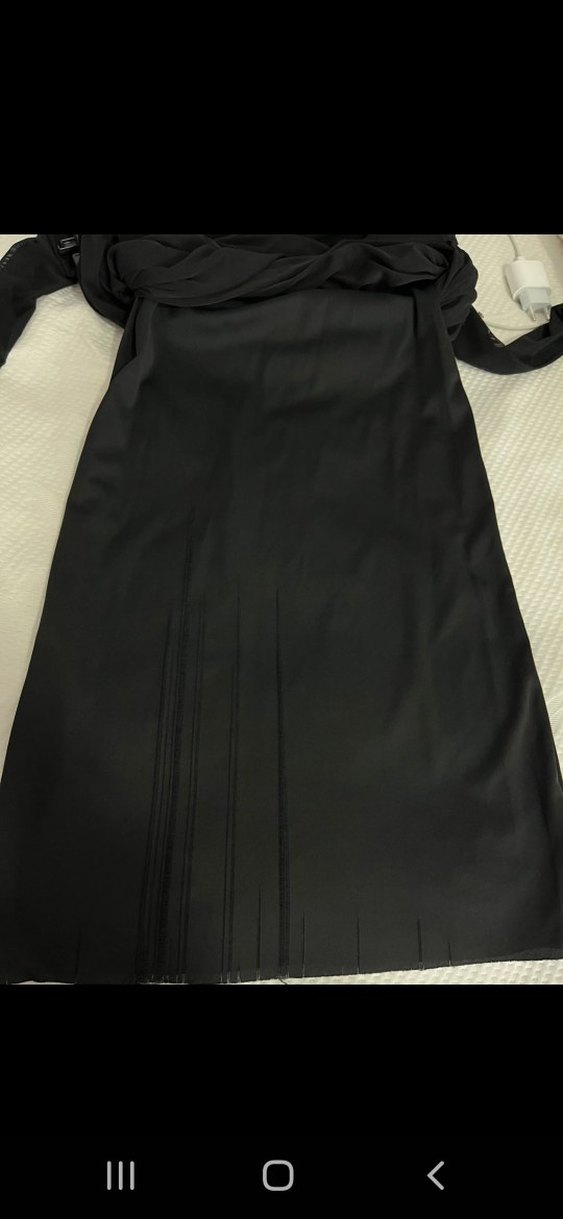 Uzun Siyah Drapeli Tül Elbise - Görsel 5