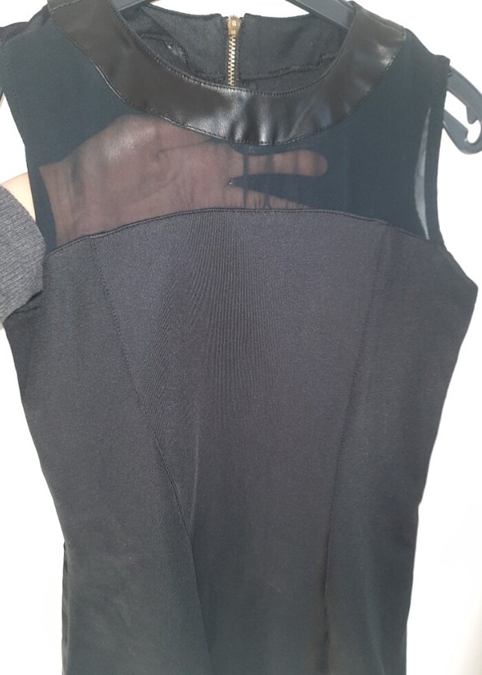 Deri tül detaylı saten bluz - Görsel 3