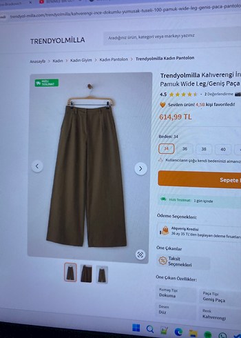 xs Beden gri Renk Trendyolmilla Kadın Kahverengi Keten Pantolon