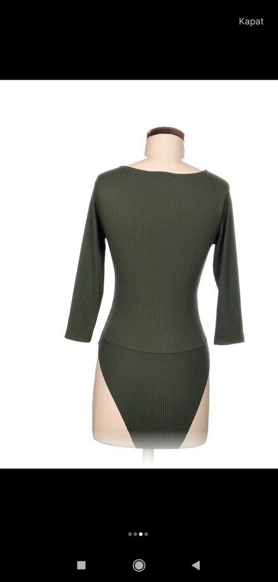 Yeni Etiketli V Yaka Kadın Haki Bluz - Görsel 3