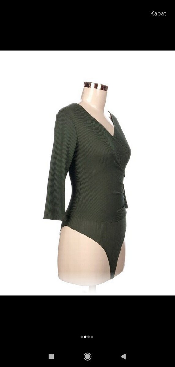 Yeni Etiketli V Yaka Kadın Haki Bluz - Görsel 2