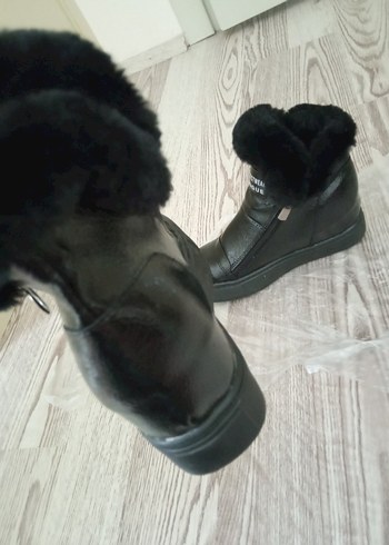 Siyah Deri Kürklü Biker Kadın Bot - Görsel 9