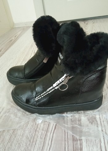 Siyah Deri Kürklü Biker Kadın Bot - Görsel 5