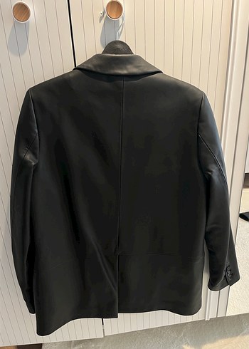 Zara Zara Düğmeli Siyah Deri Kadın Blazer Ceket