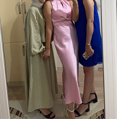 m Beden Zara pembe saten elbise