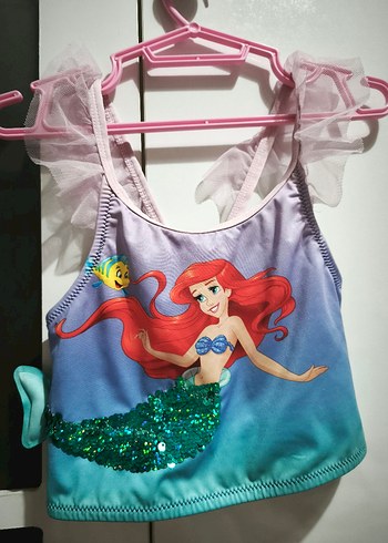 7 Yaş Beden Kız Çocuk Mavi Deniz Kızı Desenli Bikini
