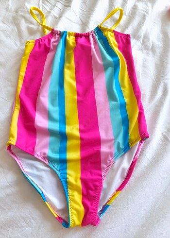 Çizgili Renkli Kız Çocuk Mayo - Görsel 2