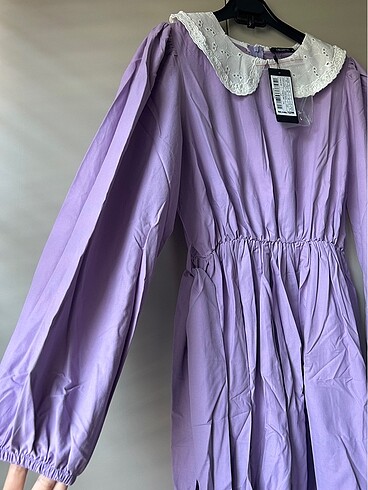 xl Beden Yakalı lila tesettür elbise