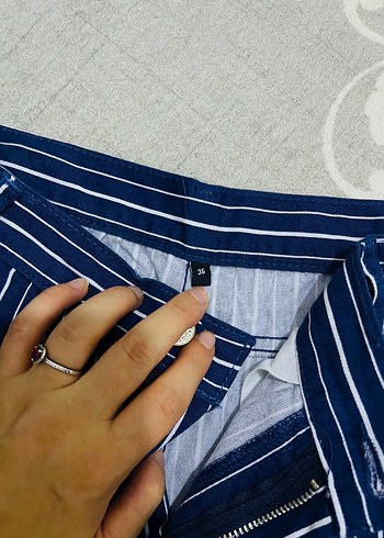 34 Beden lacivert Renk Mavi Çizgili yüksek bel geniş paça jean