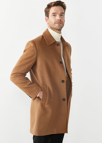 Bej Süet Düğmeli Erkek Midi Kaban - Görsel 2