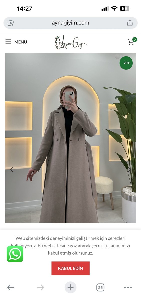 Uzun Siyah Kemerli Kadın Kaban - Görsel 4