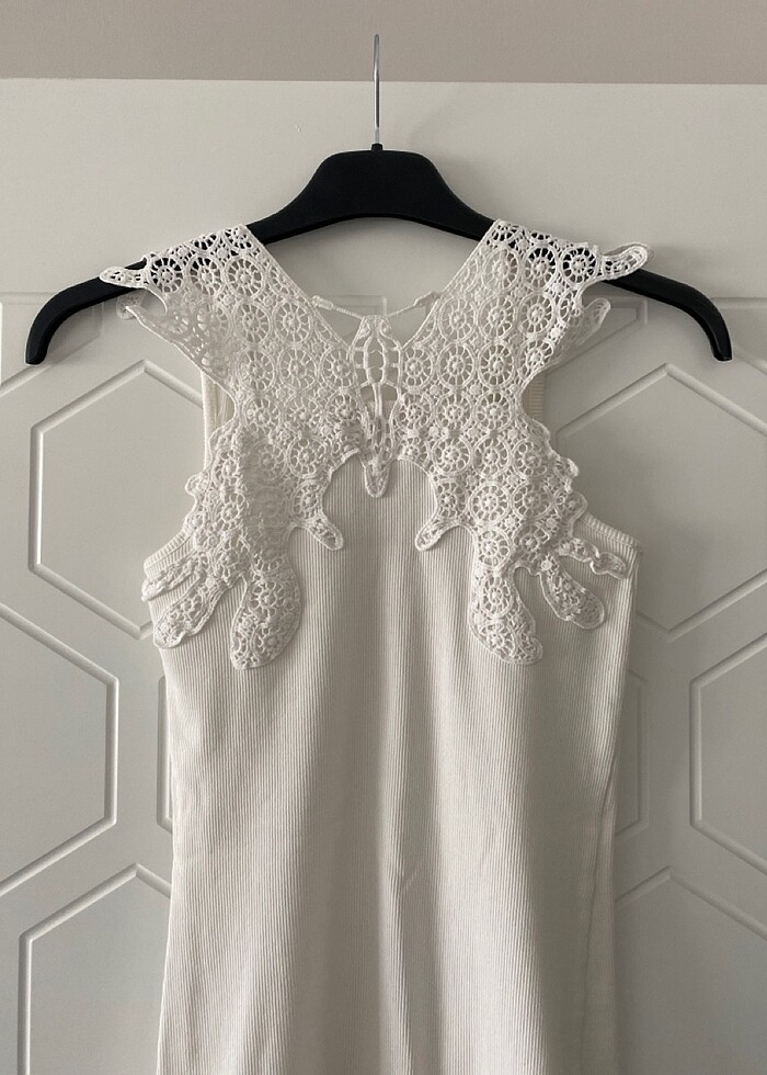 Krem kirli beyaz askılı bluz - Görsel 4