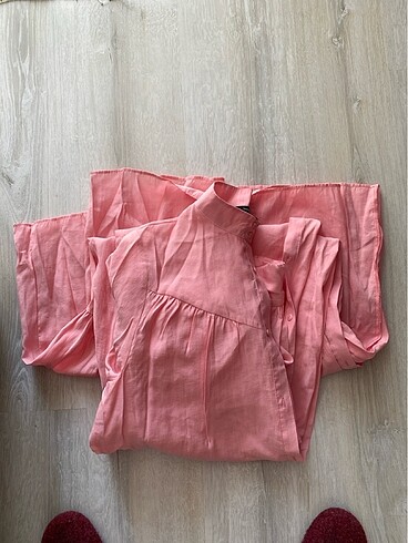 Pembe uzun kollu uzun elbise - Görsel 9