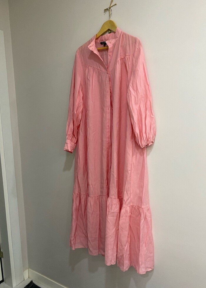 Pembe uzun kollu uzun elbise - Görsel 2