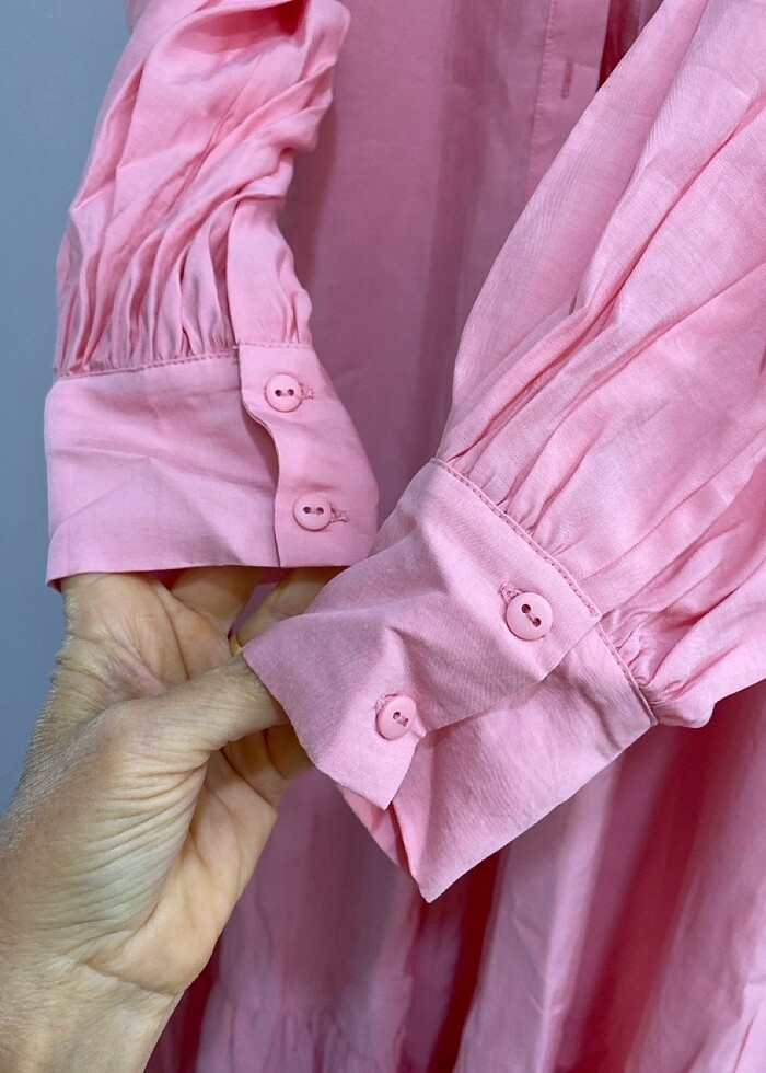 Pembe uzun kollu uzun elbise - Görsel 3