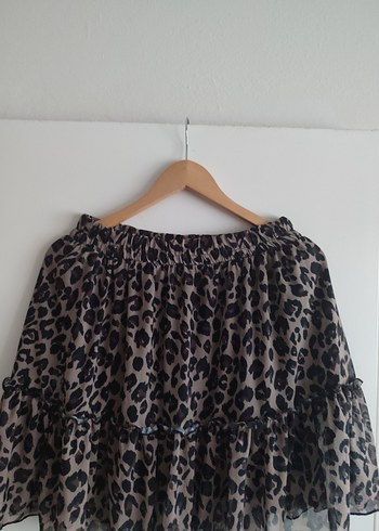 Diğer Leopar Desenli Fırfırlı Mini Etek
