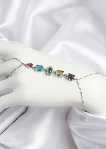 Renkli Taş Detaylı Kadın El Zinciri - Görsel 2