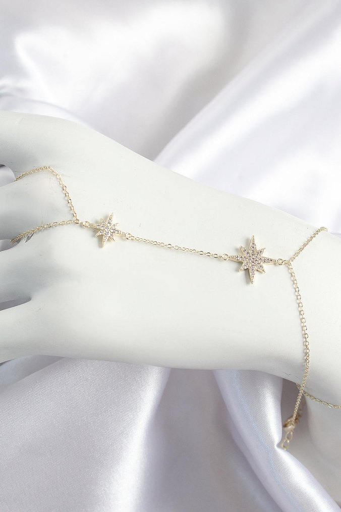 İnce Zincir Detaylı Beyaz Kadın El Zinciri - Görsel 2